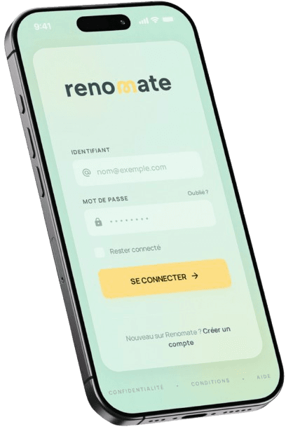 Aperçu de l'app Renomate : liste de matériaux et d'outils prête à acheter pour un chantier de rénovation